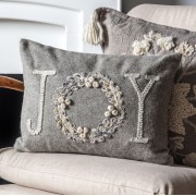 Joy Wreath Embroidered Cushion 